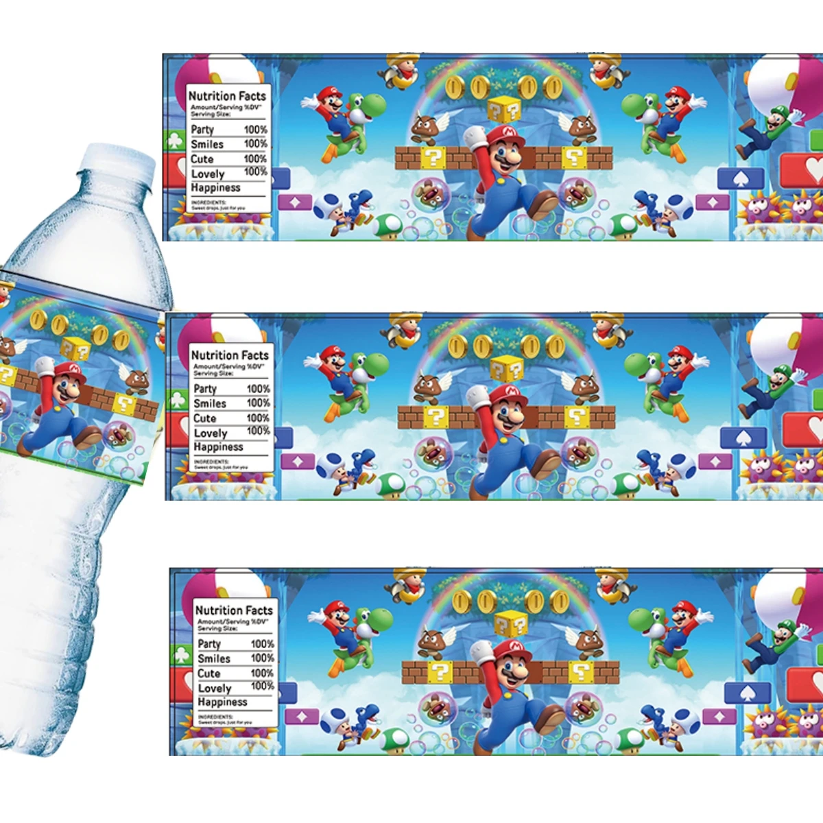 10/20/30Pcs Adesivi Super Bros Personalizza Compleanno Personalizza Etichetta Adesiva Bottiglia D'Acqua Super Coin Theme Favors Forniture Per Feste