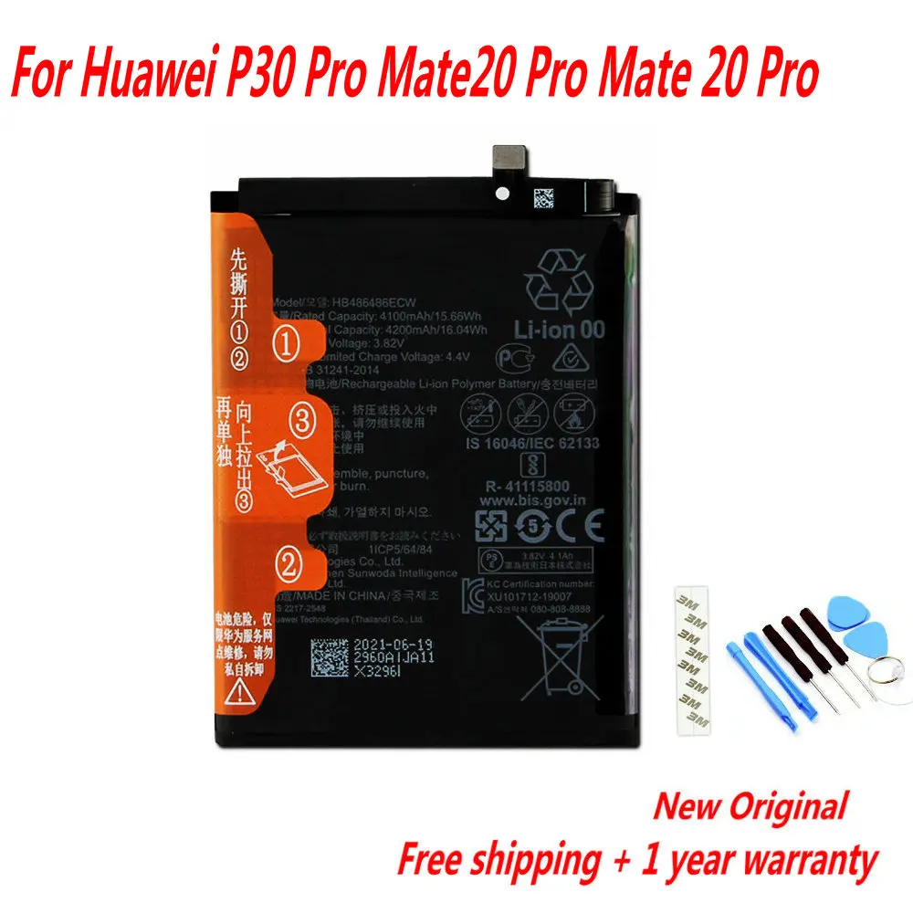 

Original 3.82V 4200mAh HB486486ECW Battery For Huawei P30 Pro Mate20 Pro Mate 20Pro Mobile Phone