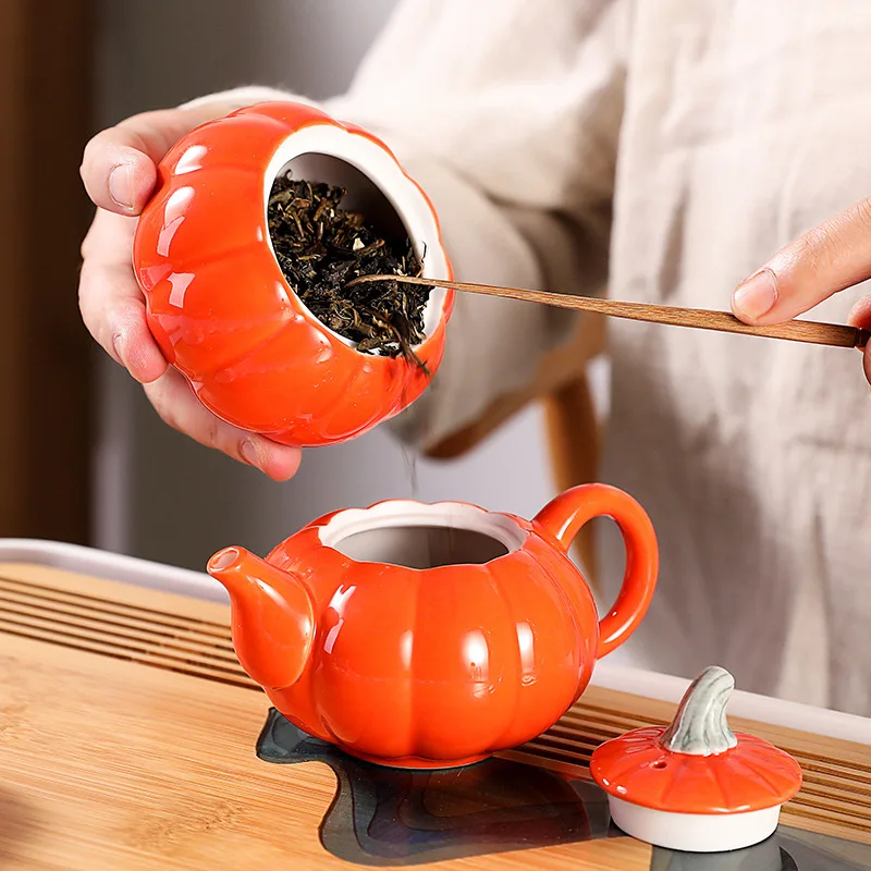 High-end Gold Pumpkin Shape Ceramic Tea Sets Pots Bowls Jars for Coffee Scented Tea Gift Box