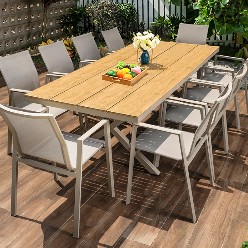 

Outdoor plastic wood tables and chairs with extension and contraction