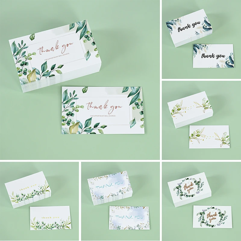 50pcs 녹색 잎 디자인 크래프트 종이 카드 주문 카드 칭찬 레이블 감사합니다 인사말 카드 결혼 선물 장식