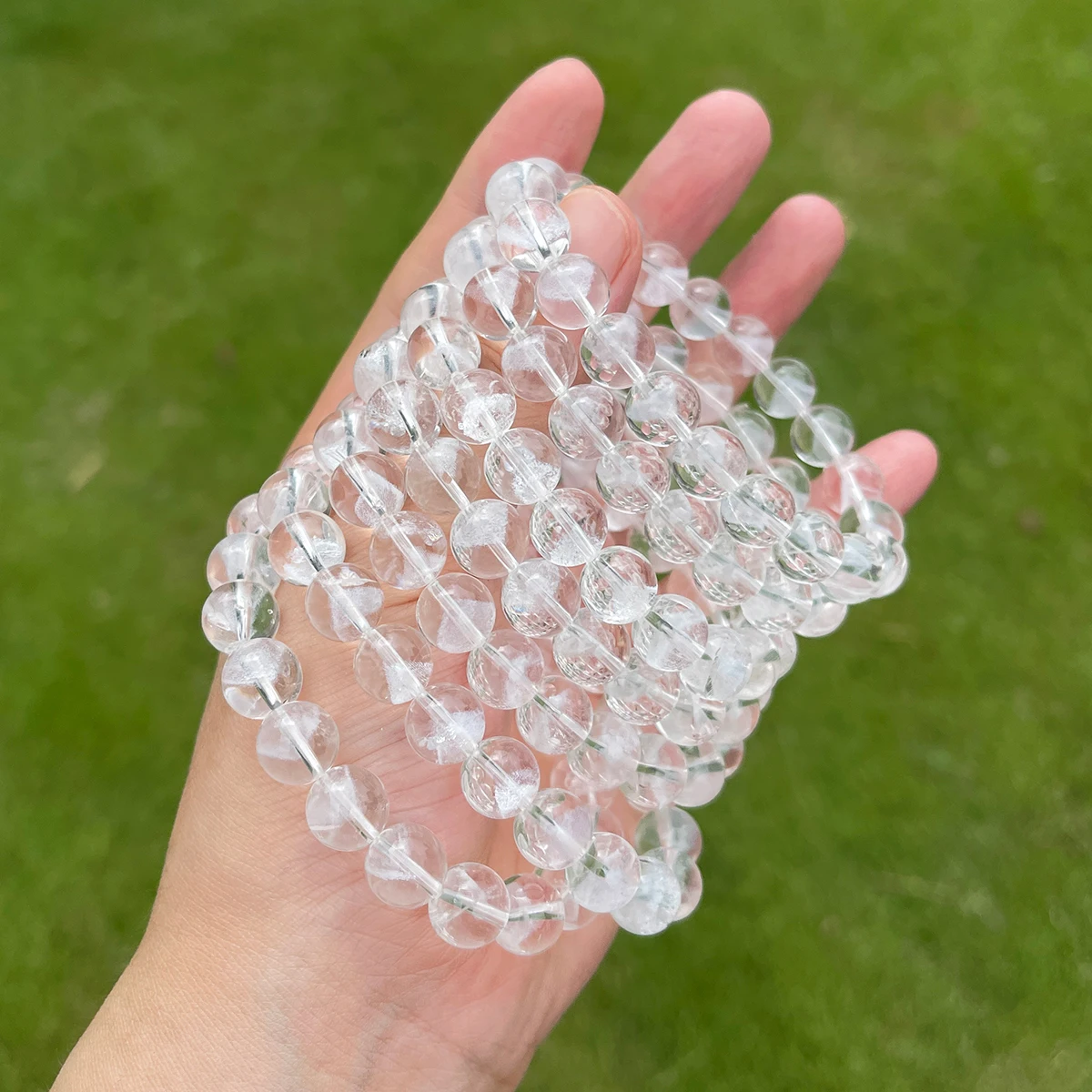 Klares Quarz-Edelstein-Armband, Perlenstrang – Bild 6