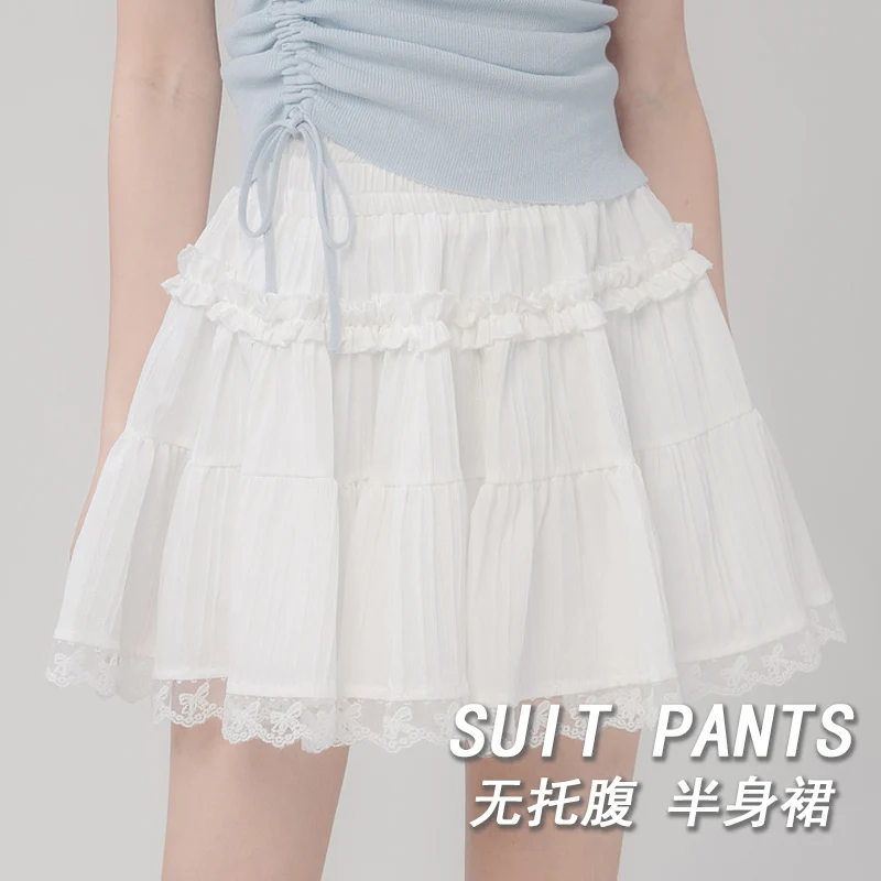 French Style Sweet Pregnant Woman White Cake Skirts High-Waisted Slimming A-Line Maternity Tiered Skirt for Spring and Summer