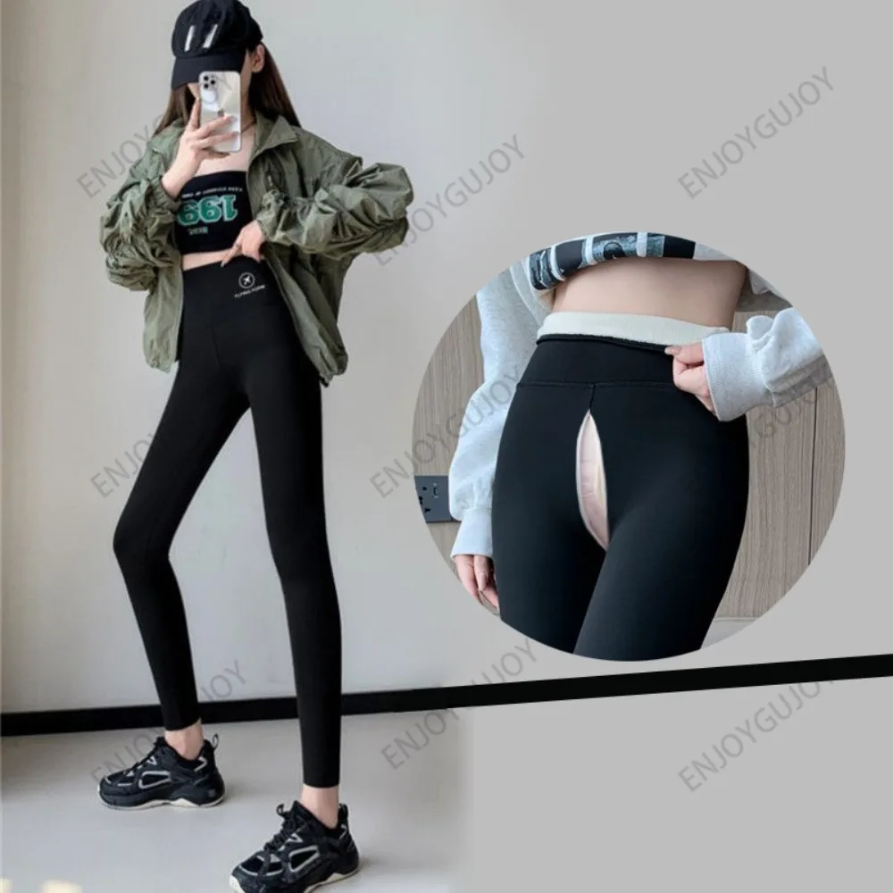 Velvet Shark Pants Ms Invisible Open Crotch Outdoor Sex High Waist Thick Lamb Velvet Super Thick Leggings Yoga Training Pants