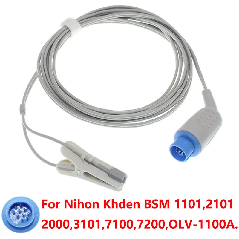 

Compatible With 10 Pin Nihon Khden BSM 1101 2101 2000 3101 7100 7200 OLV-1100A Monitor Oximetry Spo2 Sensor Cable TL-101S.