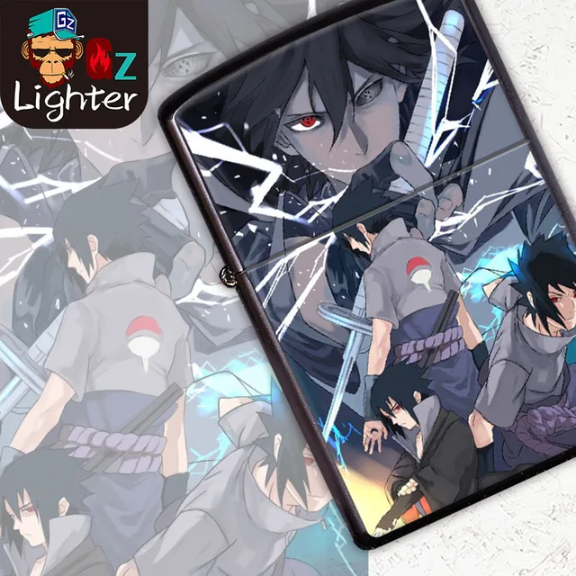 Naruto Metal Kerosene Lighter Anime Cartoon Uchiha Itachi Windproof Fun Smoking Ligniter Accessories Man Woman Creative Gift 6