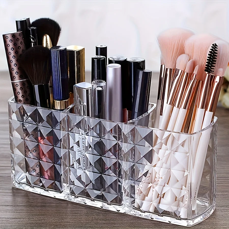 Cosmetics Storage Basket, with 3 Compartments, Transparent Cosmetics Storage Box, Suitable for Desktop and Cosmetics Storage