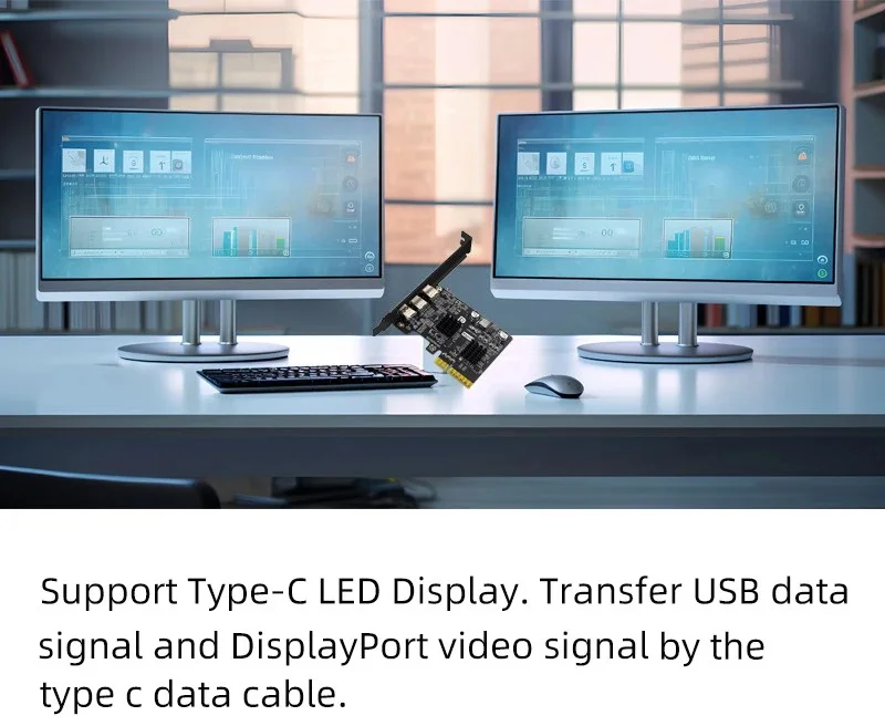 PCI-E X4에서 Type-C로 비디오 확장 카드는 DP 비디오 데스크탑 USB3.2 10G TYPE-C 포트 모니터 도크 어댑터 카드를 지원합니다.