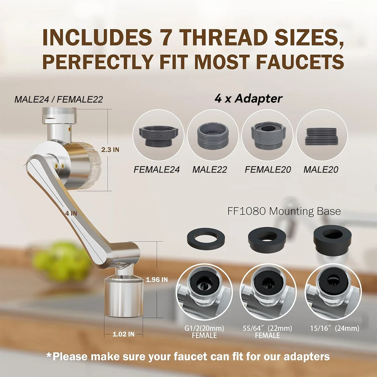 ALTHY Faucet Extender Water Filter Sink Splash-proof 1080&deg; Rotating Tap Aerator Reduce Lead Chlorine Odor 2 Water Spray Modes faucet aerator faucet extender adapter faucet adapter faucet extender