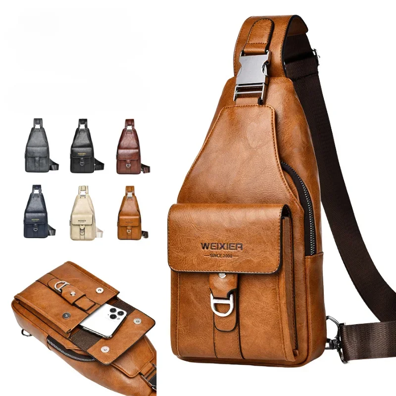 2026 New Men's Bag High Quality PU Leather Men's Chest Bag Simple Waterproof Single Shoulder Crossbody Bags Messenger Bag Gift