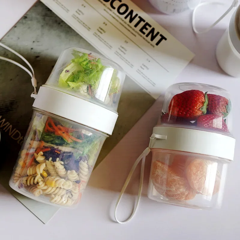 Description Picture 2 of itemBreakfast Oatmeal Cereal Nut Yogurt Salad Cup Seal Container Set with Fork Sauce Cup Lid Bento Tuppers Food Taper Bowl Lunch Box
