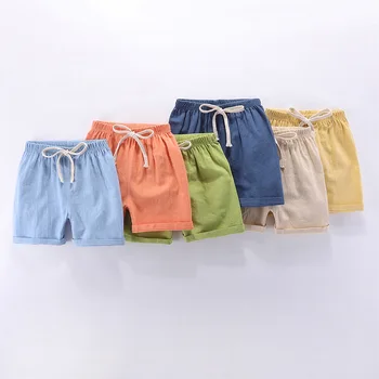 Children's Shorts For Boys Girls Linen Cotton Summer Thin Breathable Elastic Waist Beach Sport Short Pants Casual Loose Kid Pant 1