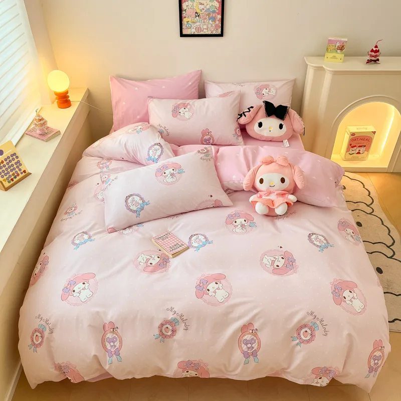 thumbnail image 1 of Nuevo juego de sábanas de algodón para niños de Sanrio My Melody Cinnamoroll Hello Kitty, juego de tres piezas, funda de edredón con forma de corazón para niña, juego de cuatro piezas, 1 of 5