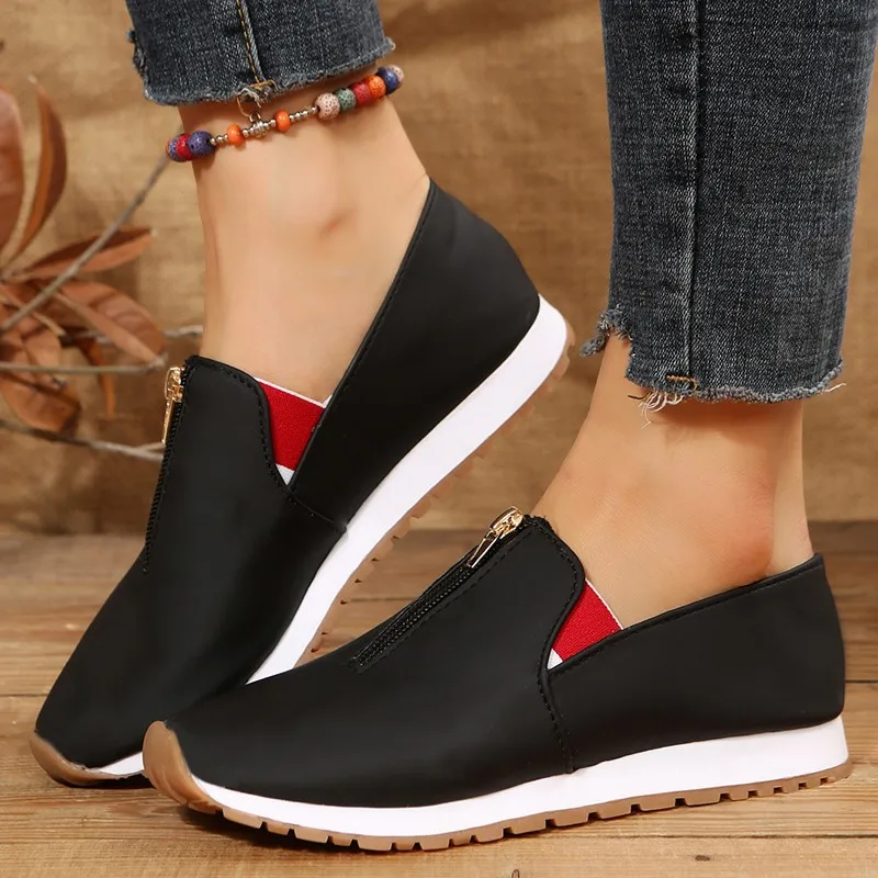 Spring Large Women's Shoes 2023 New European and American Zipper Casual