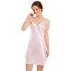 Ensemble pyjama sexy en satin pour femme, robe de pyjama soyeuse, chemise de nuit, 2 pièces