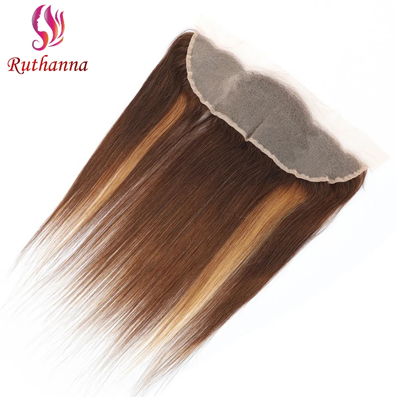 P427 Highlight Straight Hair 13x4 Lace Frontal Human Hair Pre-Plucked Hairline Brazilian Virgin Transparent Lace Closure