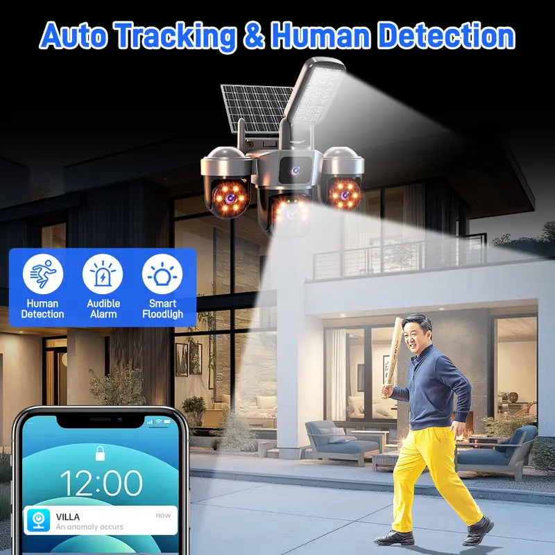 V380 8K 15MP WiFi Solar Camera With Solar Lighting 3-Screen Security Protection Wireless WiFi Solar Outdoor Surveillance - Image 6