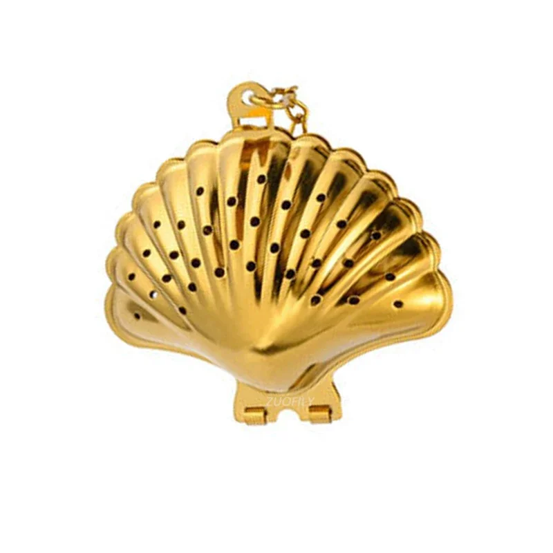 Tea Infuser Tea Strainer Tea Filter 1Pc Shell Shape Metal Tea Strainer Loose Tea Infuser Stainless Steel Leaf Maker Strainer Chain Drip Tray Herbal Spice Filter