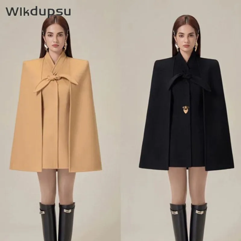 

2023 Autumn Winter High Quality Cloak Woolen Clothes Shawl Cape Poncho Women Vintage Korean Casual Office Lady Luxury Wool Coats