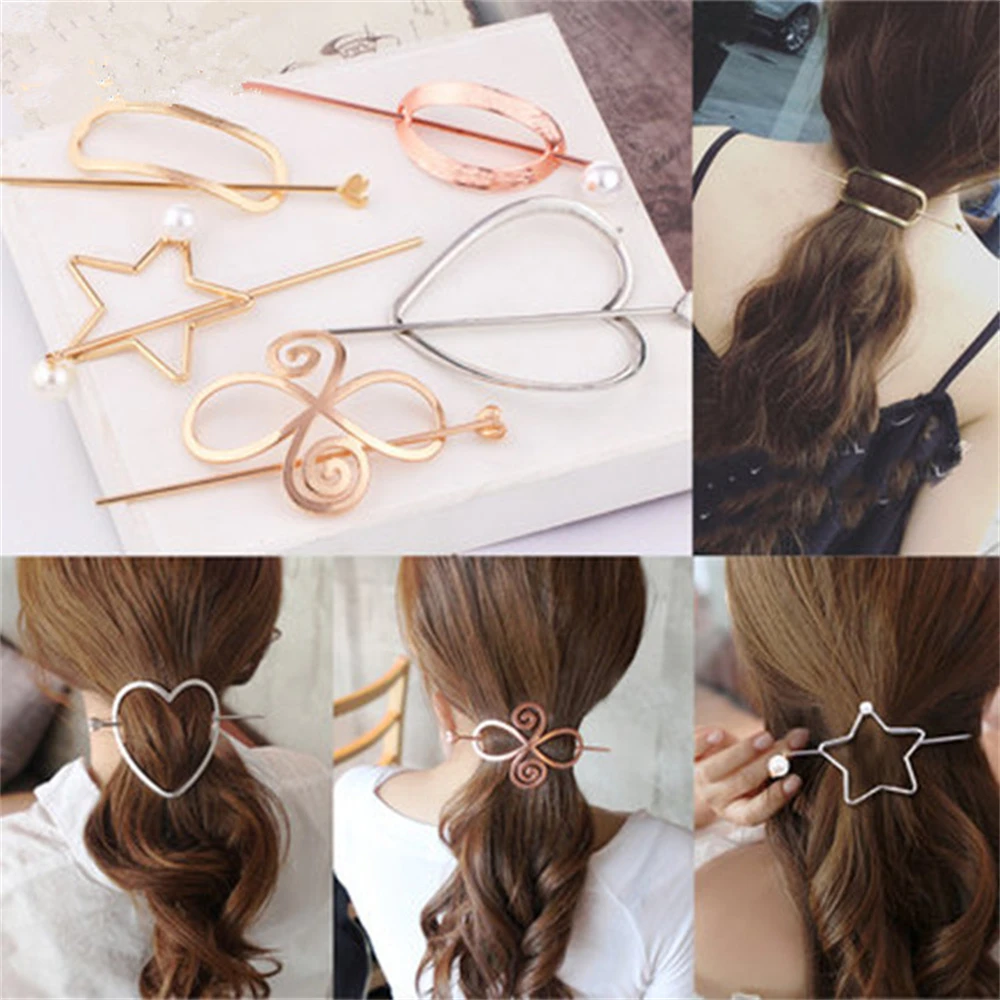 

Fashion Geometric Hair Sticks for Women Girls Hollow Hearts Hair Clips Hairpins Make Ponytail Hair Bun Accessories Head Headwear