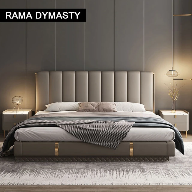 Luz de luxo cama de couro simples design high-end chão ao teto cama de  casamento cama de casal quarto principal - AliExpress