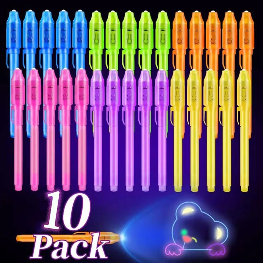10Pcs 보이지 않는 잉크 펜 매직 펜 UV 라이트 매직 마커 어린이를위한 파티 호의품 교실 상품 장난감 선물