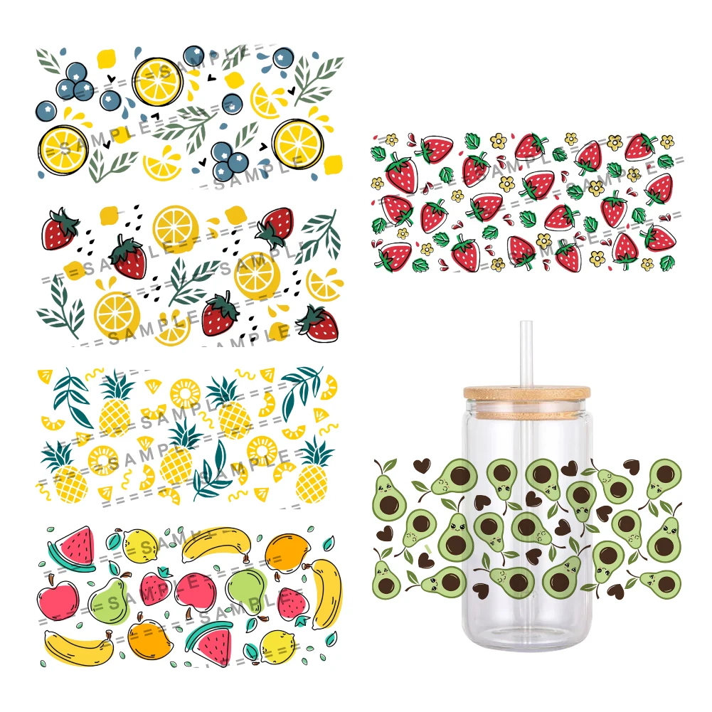 Various Lemon Fruits Strawberry UV DTF Transfer Sticker Waterproof Transfers Decals For 16oz Glass Cup Wrap Stickers