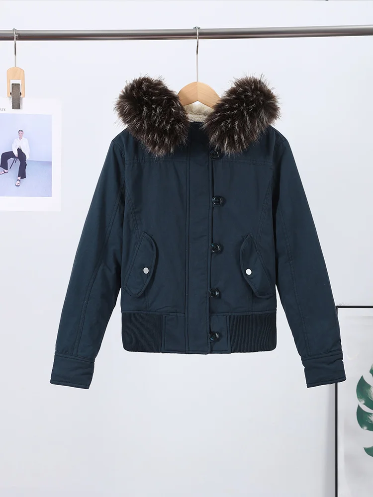 Mode Frauen Kurze Dünne Jacke Faux Pelz Mit Kapuze Kragen Volle Hülse Taste Vorne Casual Oberbekleidung 2025, Herbst Weibliche Warme Outwear – Detail 12