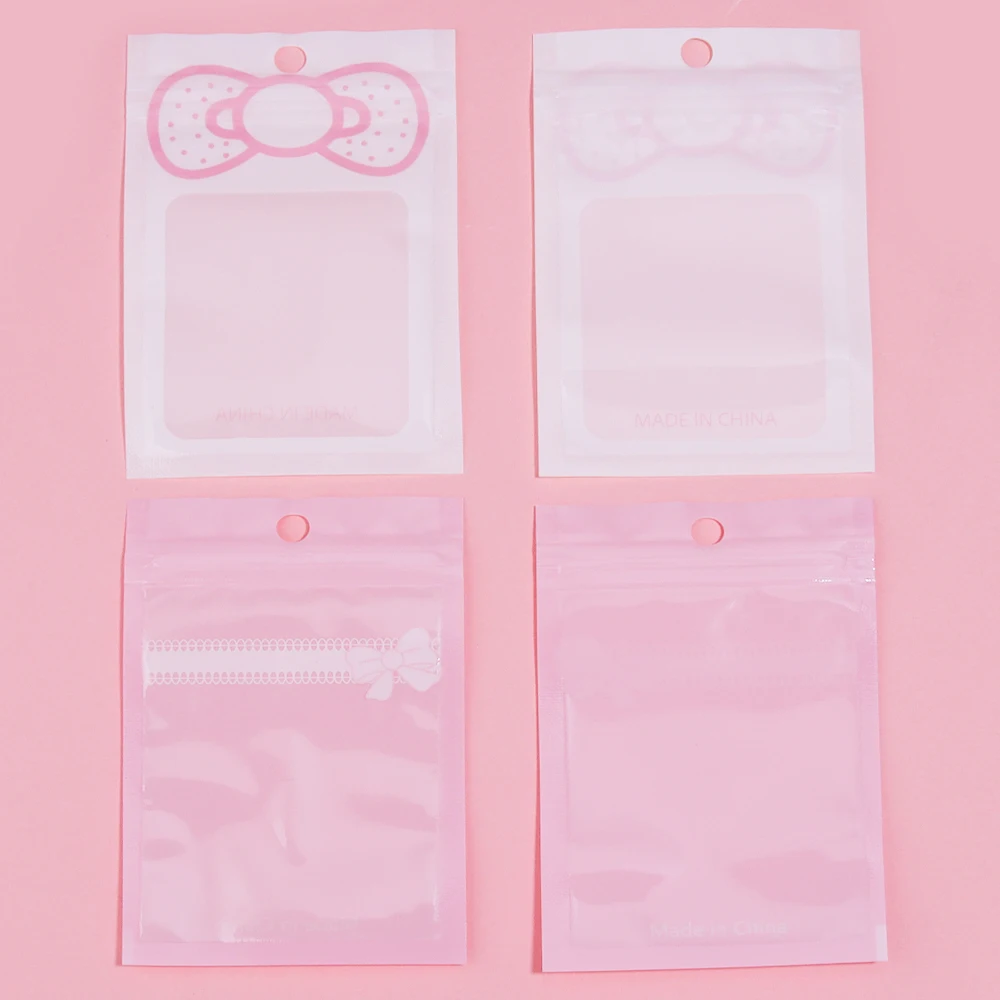 20 개/몫 핑크 지우기 지 플락 가방 나비 넥타이 캔디 쿠키 포장 가방 보석 장식 비즈 보관 파우치 선물 스낵 가방