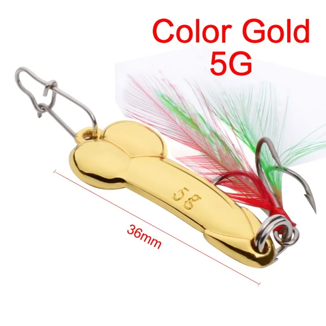 Metal Spoon Penis Shape Fishing Lures 5g 10g 15g 20g Golden Sequin Lure  Artificial Bait Hard Baits Tackle Pesca Vibrating VIB