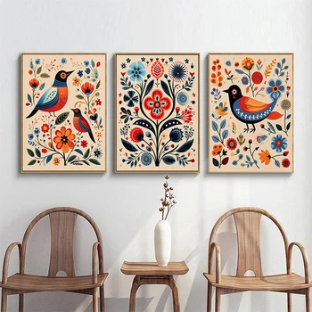 Norwegian Folk Art Bird Canvas Print Poster