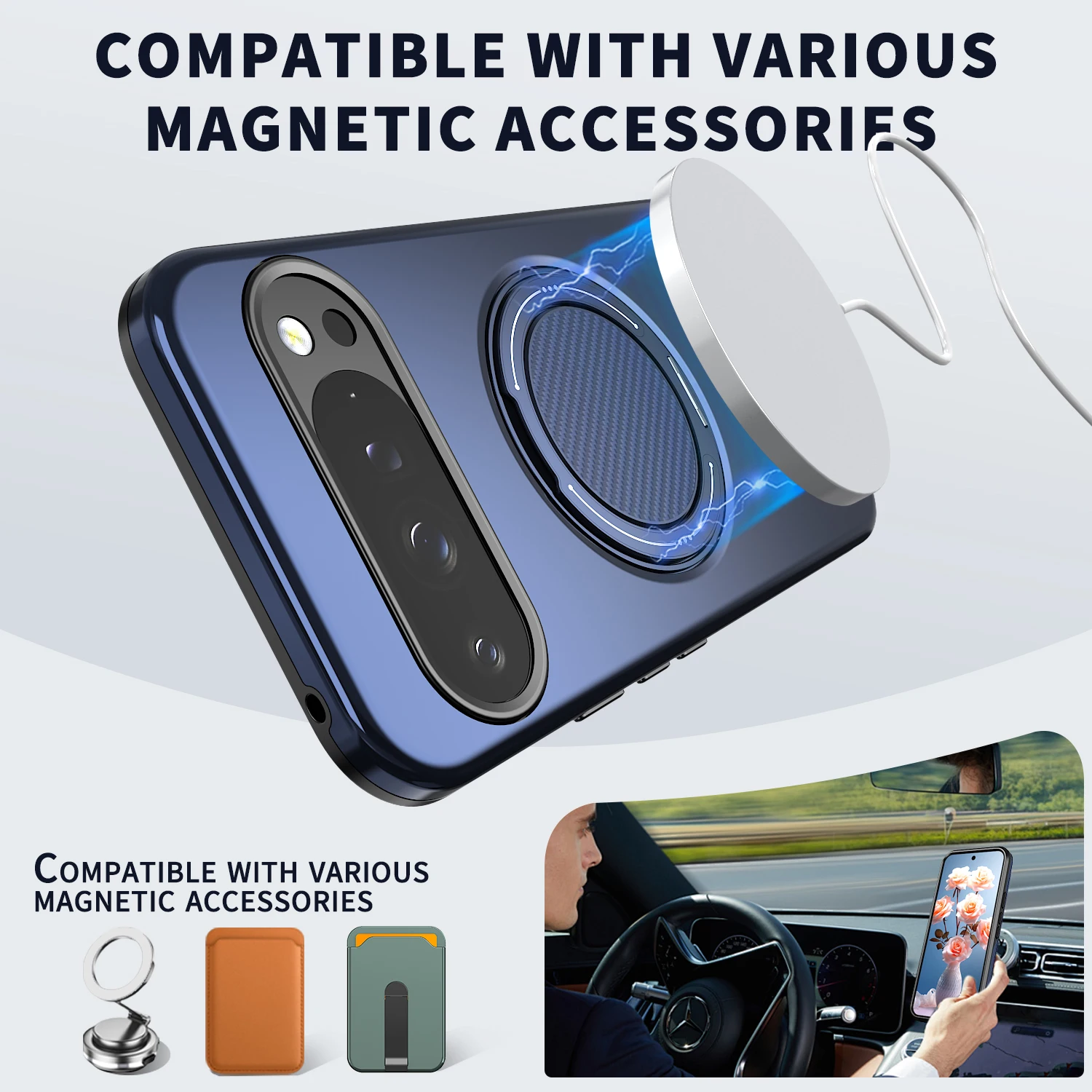 Magnetic Rotating Phone Case with Shockproof Stand Holder