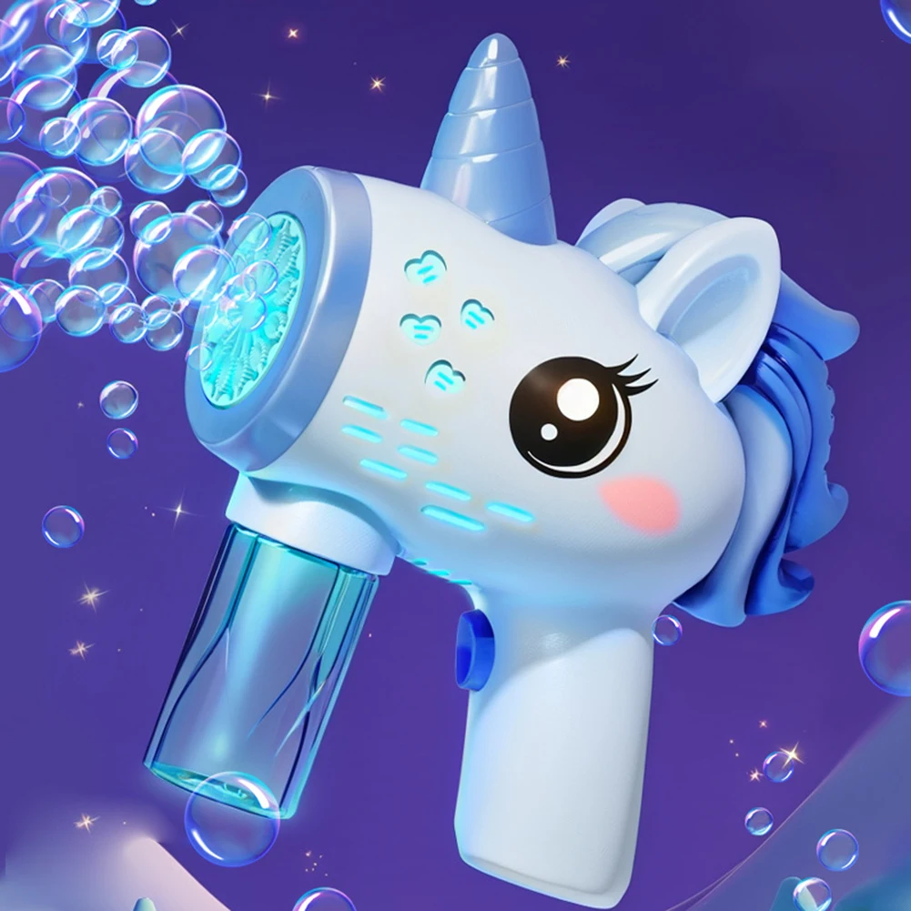 Unicorn Electric Bubble Gun Toy with Light Bubble Machine Gun Maker Birthday Gifts for 3 4 5 6 Years Old Boys Girls