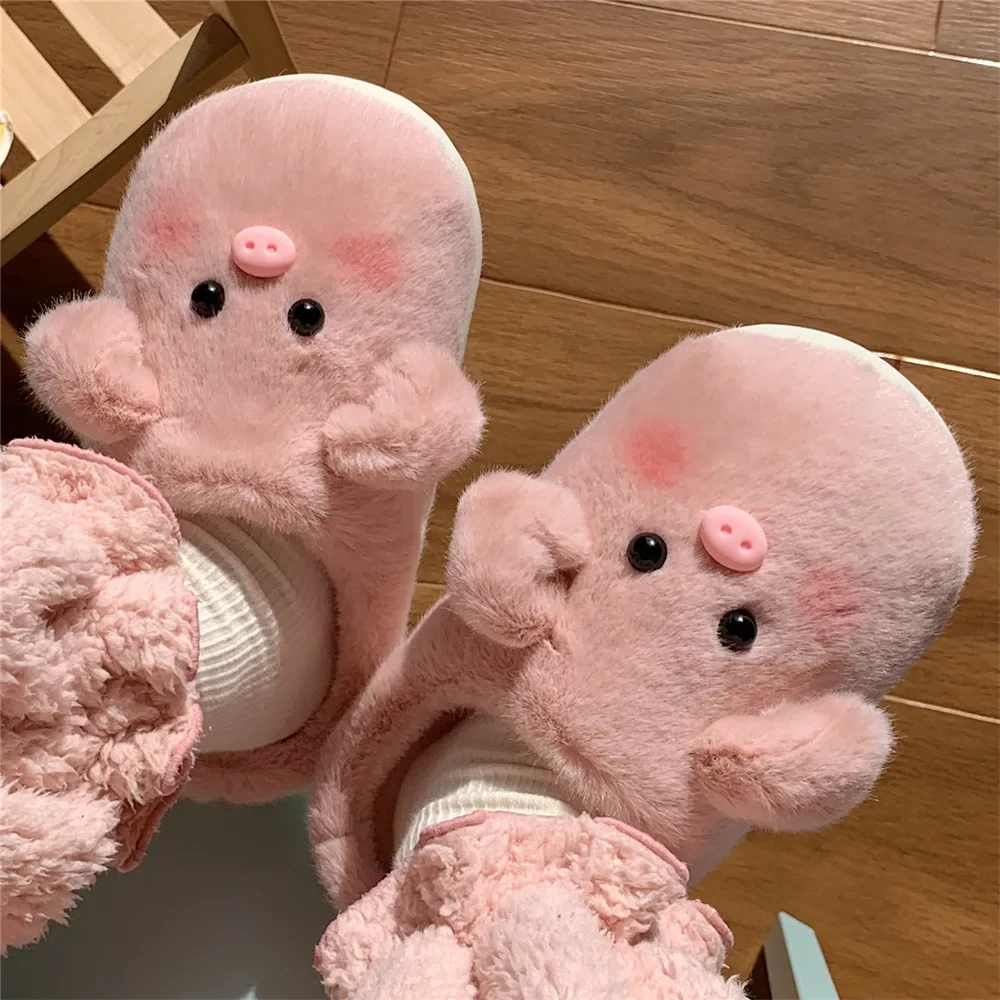 Autumn and Winter New Women's Plush Cotton Slippers Cute Pink Pig Slippers Indoor and Home Comfort Soft Sole Cotton Slippers