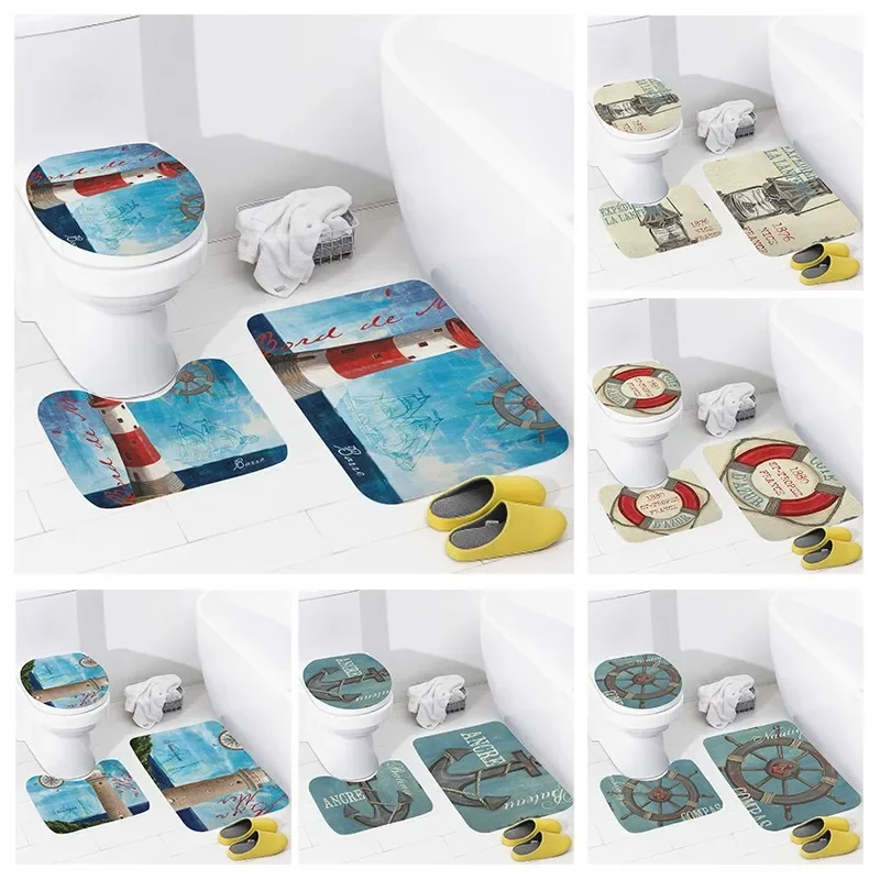 

Non slip shower mat bathroom carpet shower retro pattern decoration water absorbing bathtub carpet toilet cover decorative cover