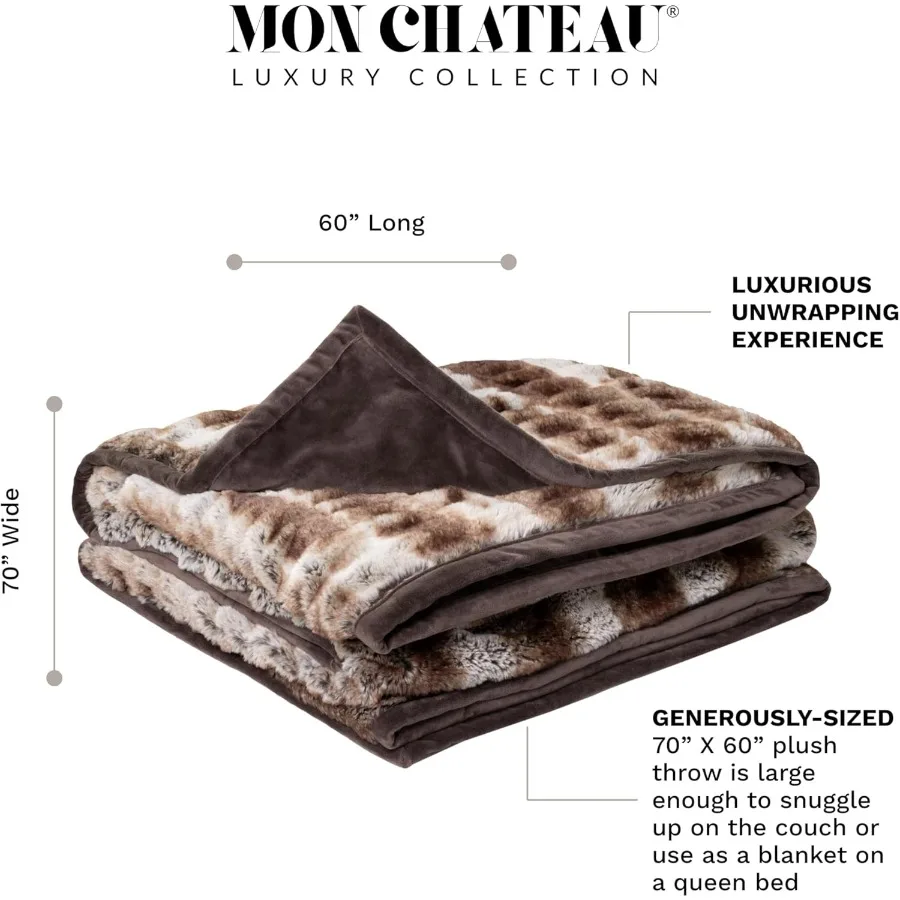 Premium Reversible Luxury Faux Fur Throw for Couch Sofa or Bed Plush Cozy Soft Blanket for Sleeping Relaxing and Elegant Home D