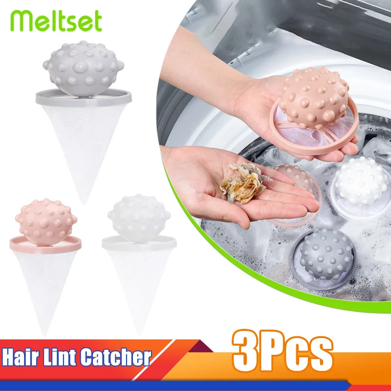 

3Pcs Reusable Hair Lint Catcher Washing Machine Floating Hair Filtering Mesh Bag Dirty Collection Bag Cleaning Laundry Ball