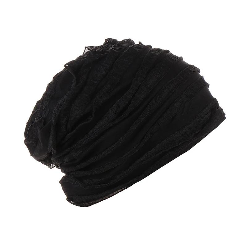 

2023 Fashion Women Man Solid Color Folds Beanies Chemo Cap Hair Loss Stretch Turban Spring Hat for Lady Thin Beanie Hip Hop Cap