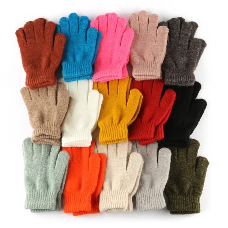 

Зимние теплые вязаные перчатки для девушек, защитные перчатки для рук, для активного отдыха, езды на велосипеде, холодностойкие рукавицы, однотонные студенческие варежки с пятью пальцами