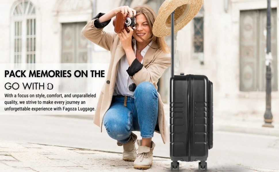 hard shell carry-on luggage with front pocket