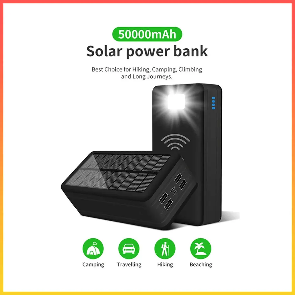 

Solar Power Bank 100000mAh Solar Charging Mobile Phone Wireless Charging Large Capacity Battery External Battery Fast Charging