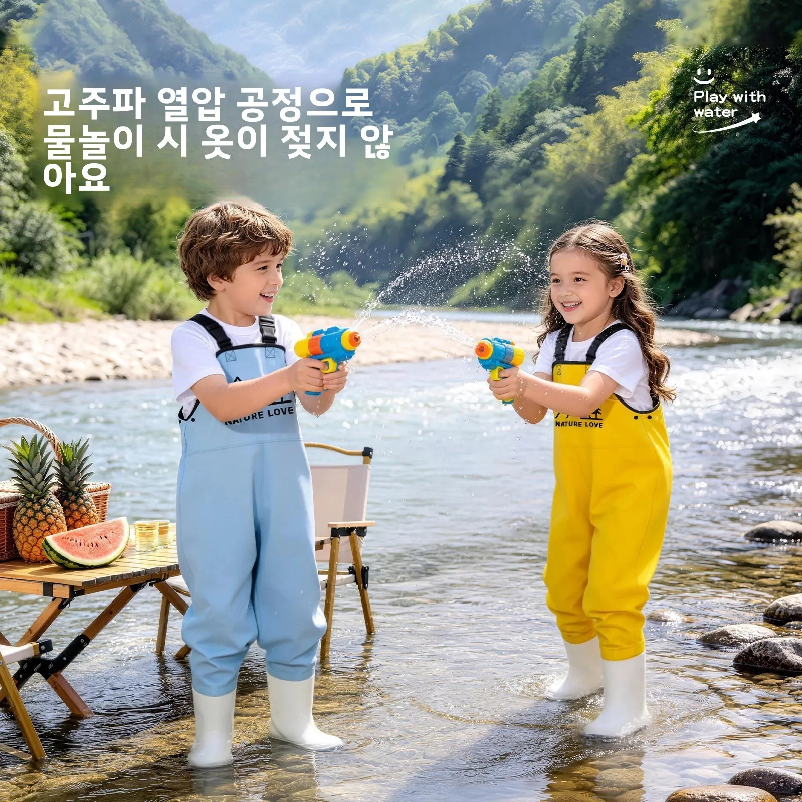 어린이 야외 활동을 위한 방수 작업복 바지 바다 탐험 놀이 물줄기 장비 레인 팬츠 유니버설 사이즈
