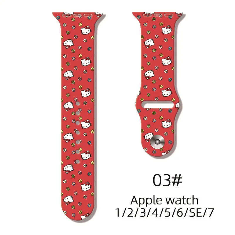 

Cartoon HelloKitty Silicone Strap For Apple Watch Band 40mm 41mm 45mm 44mm 38mm watchband Bracelet iWatch Serie3 5 6 SE 7 8 Gift