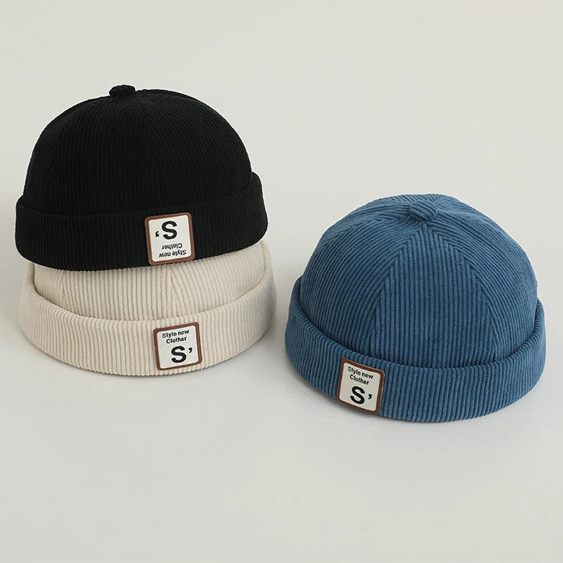 Spring Autumn Baby Brimless Hat Retro Corduroy Letter Boys Girls Hip Hop Beanie Solid Color Children Adjustable Dome Melon Cap baby hat kids caps