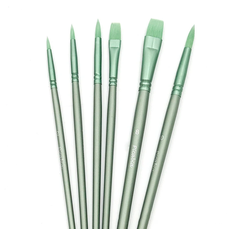Watercolor Brush Pointed Round Flat Head Soft Hair Beginner's Art Student Hand Drawn Watercolor Nylon Painting Material 4/6Pcs