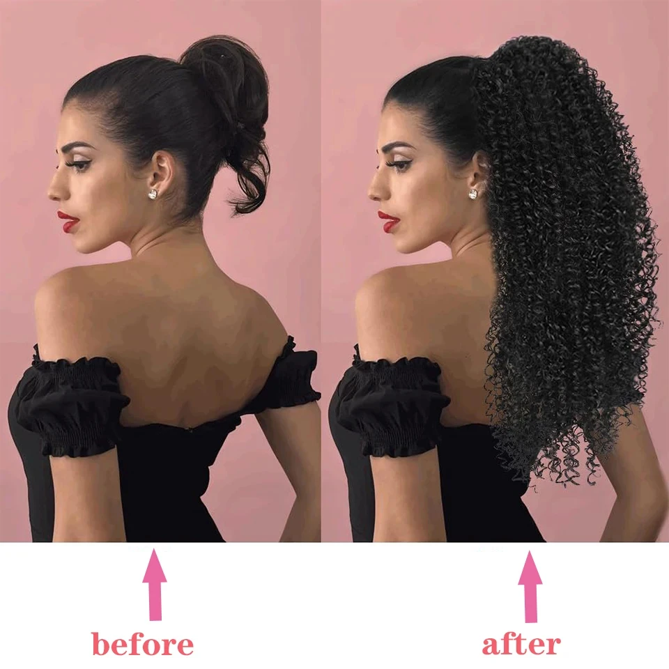 Afro Puff Kinky Curly Drawstring Ponytail Long Curly Ponytail Hair Extensions for Women Natural Synthetic Pony Tail Hair Piece
