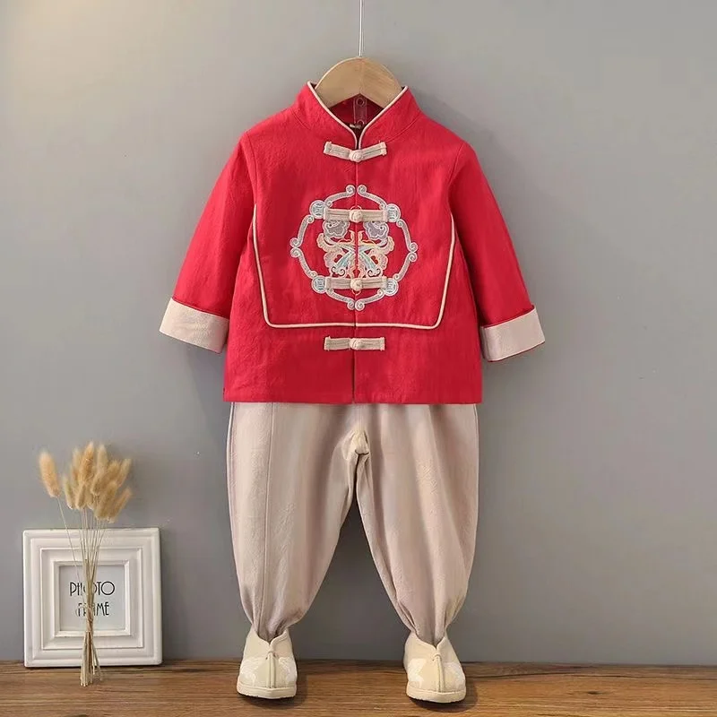 

Baby Boys New Year Clothing Children's Hanfu Boys Spring and Autumn Clothing Set Traditional Chinese Style Tang Suit 2024 New