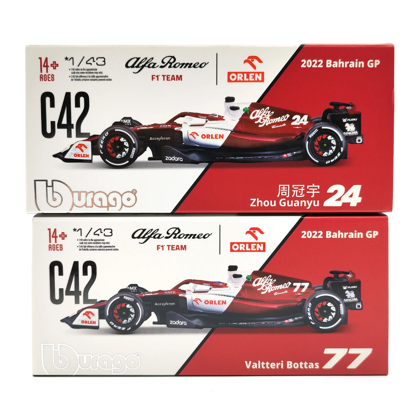Bburago 1:43 2022 F1 Alfa Romeo Racing Team C42 #24 Guanyu Zhou #77 Valtteri Bottas Alloy Car Die Cast Car Model Toy Collection 6