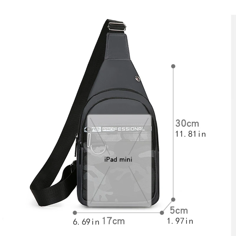 Men's crossbody bag with mobile phone pocket, adjustable shoulder strap, multi pocket chest bag, suitable for leisure, sports, a