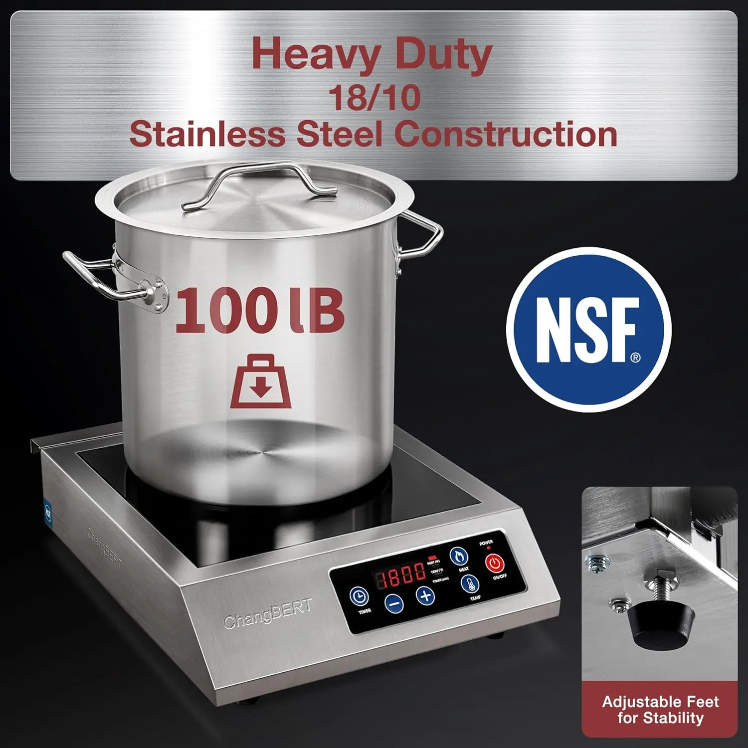 1800W NSF Certified Commercial Range Powerful Countertop Burner Pro Chef Professional 4